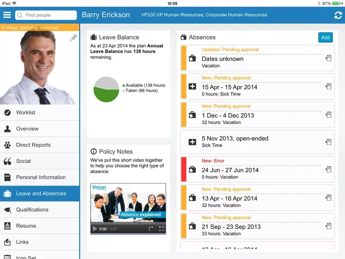 EmployeeCenter for Oracle HR iPad  Screenshots