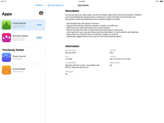 Screenshot di TestFlight iPad 
