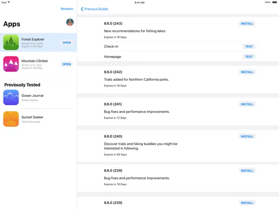 Screenshot di TestFlight iPad 