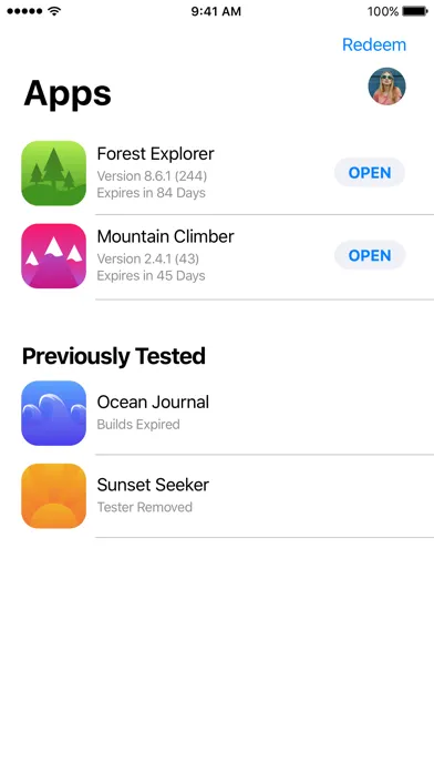 Screenshot di TestFlight