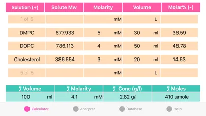 Liposome Calculator Ekran Görüntüleri