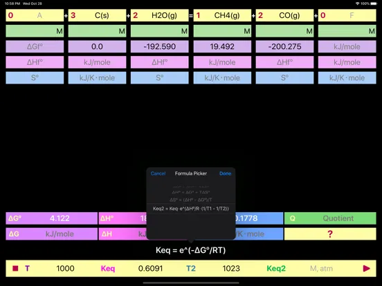 Reaction Thermodynamics iPad  Screenshots