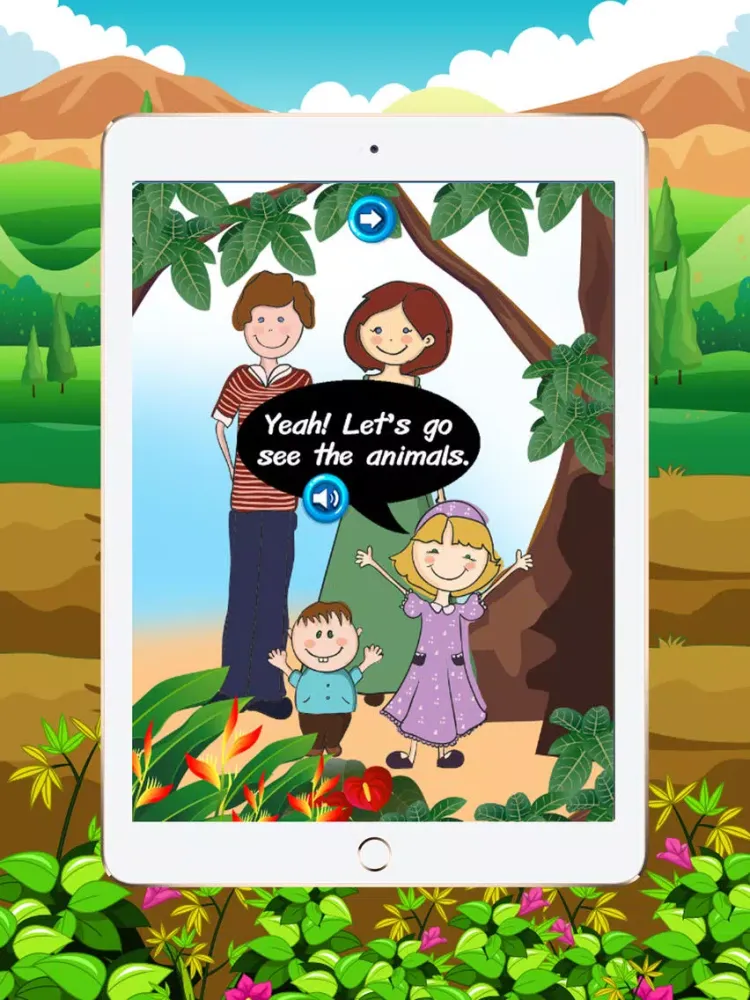 Learn English conversation for kids (Zoo) : Enhance the skills of listening, reading English. iPad  سکرین شاٹس