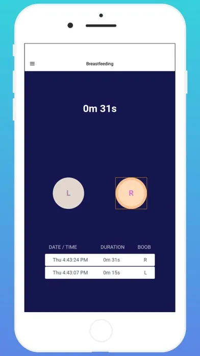Breast Feeding Tracker App Screenshots