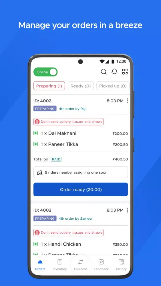 Ảnh chụp màn hình của Zomato Restaurant Partner