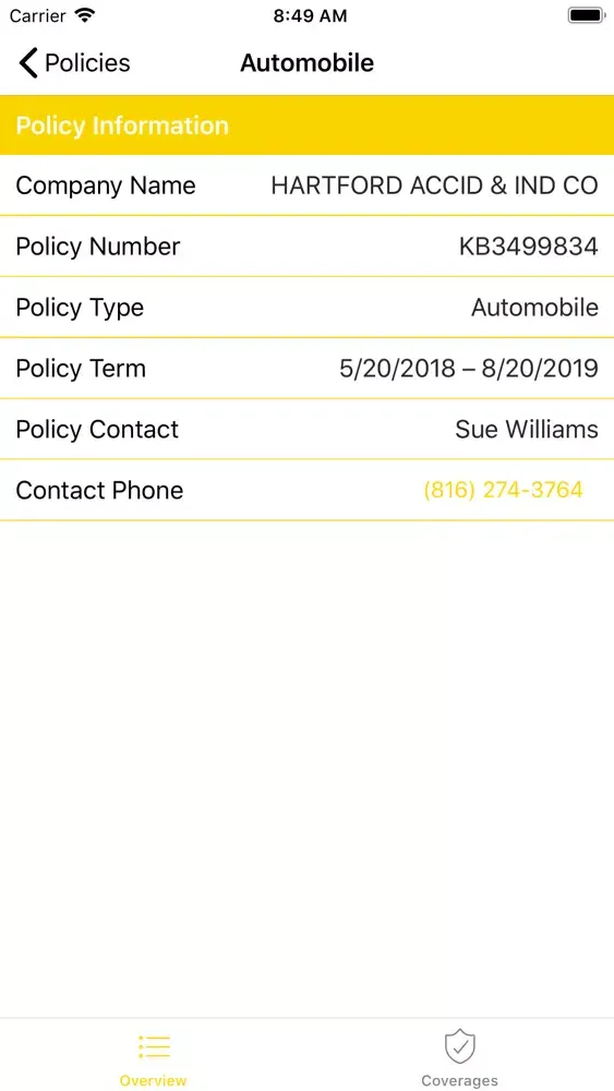 HAL Insurance - My Account Screenshots