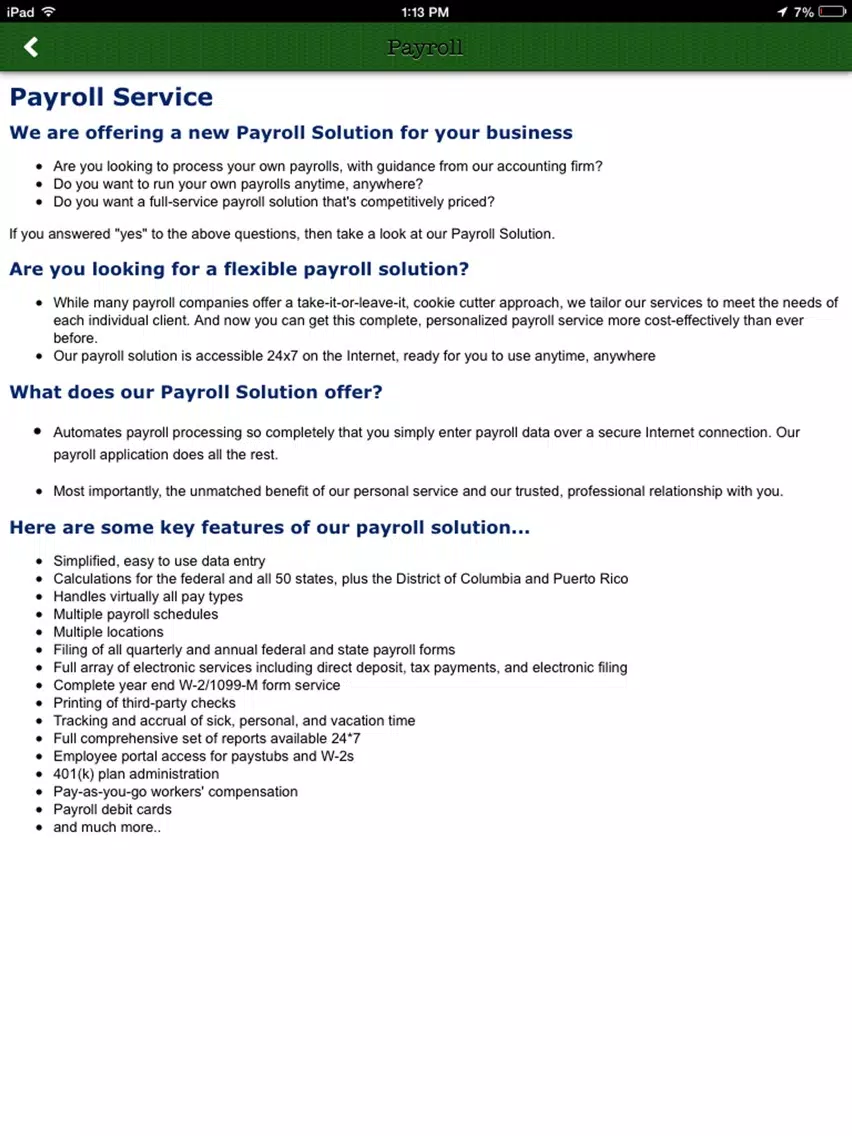 Green Payroll Inc. iPad  Screenshots