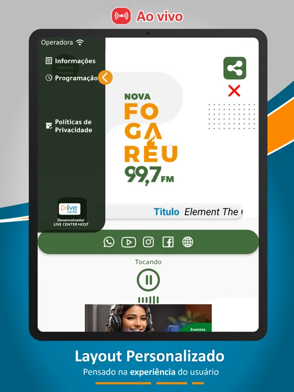 Tangkapan layar Rádio Fogaréu FM iPad 