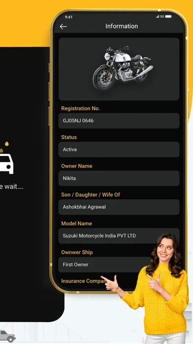 Capturas de tela do RTO vehicle detail