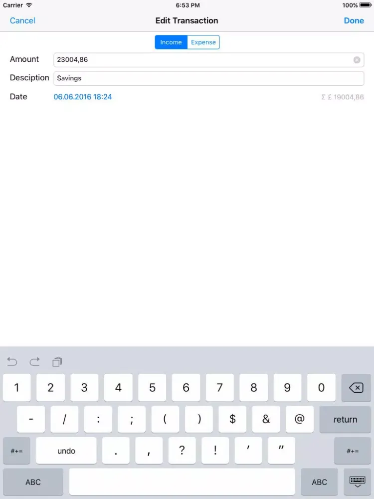 Ảnh chụp màn hình của Expense Manager+ iPad 