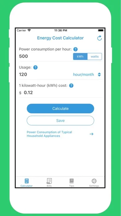 Tangkapan layar Electricity Bill Calculator $