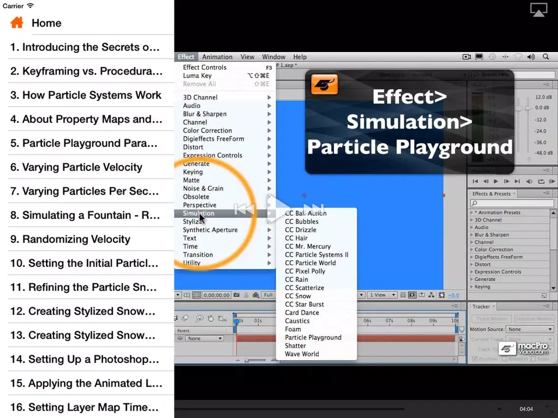 Capturas de tela do Course For After Effects Particle Playground iPad 