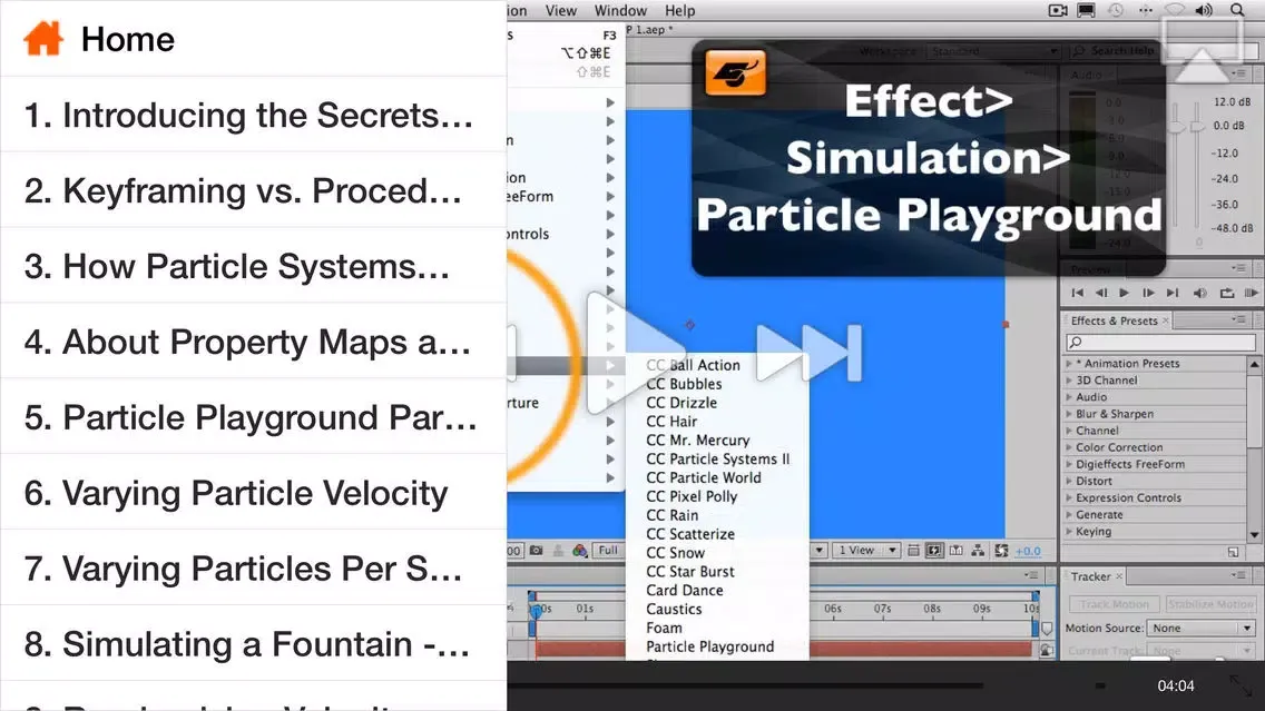Capturas de tela do Course For After Effects Particle Playground