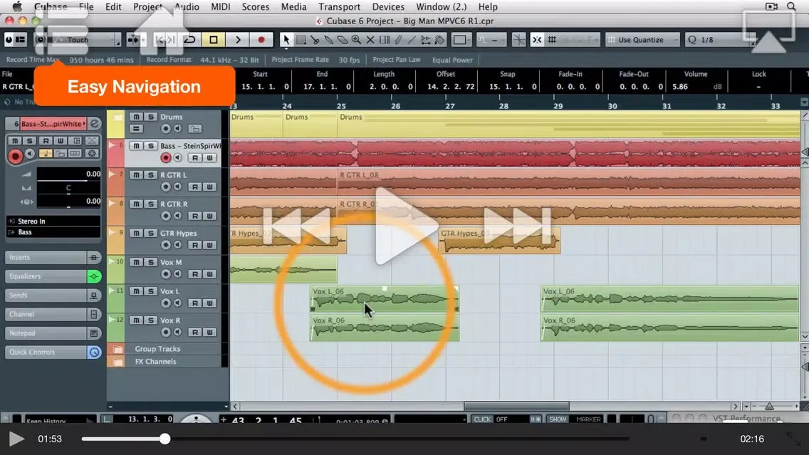 Tangkapan skrin Course For Cubase 6: Exploring the Fundamentals