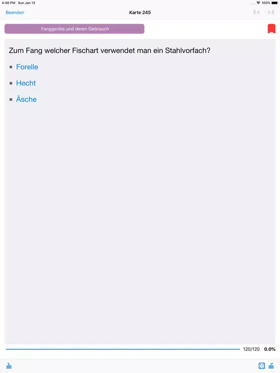 Tangkapan skrin Fischereiprüfung Brandenburg iPad 