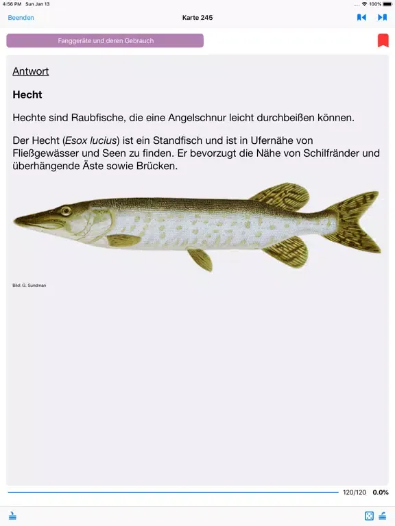 Tangkapan skrin Fischereiprüfung Brandenburg iPad 
