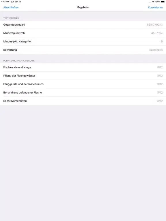 Tangkapan skrin Fischereiprüfung Brandenburg iPad 