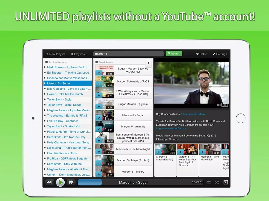 Tangkapan skrin StereoTube Music Player for YouTube & VEVO! Stream playlists of free mp3 songs & videos! iPad 