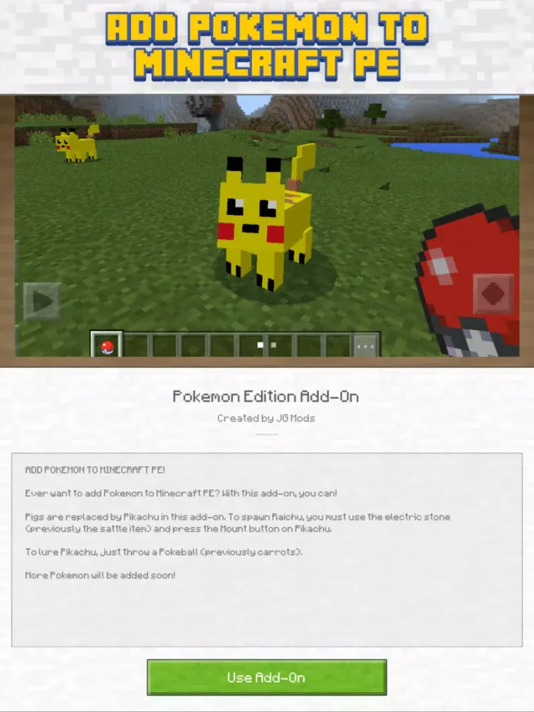 Pokemon Edition Add-On for Minecraft PE iPad  سکرین شاٹس