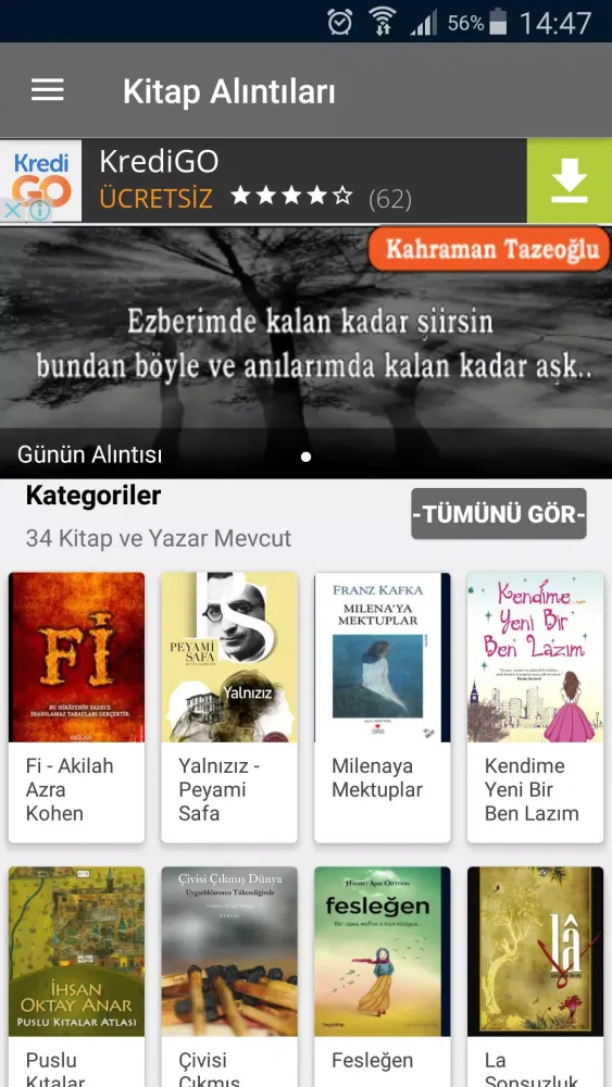 Capturas de tela do Kitap Alıntıları