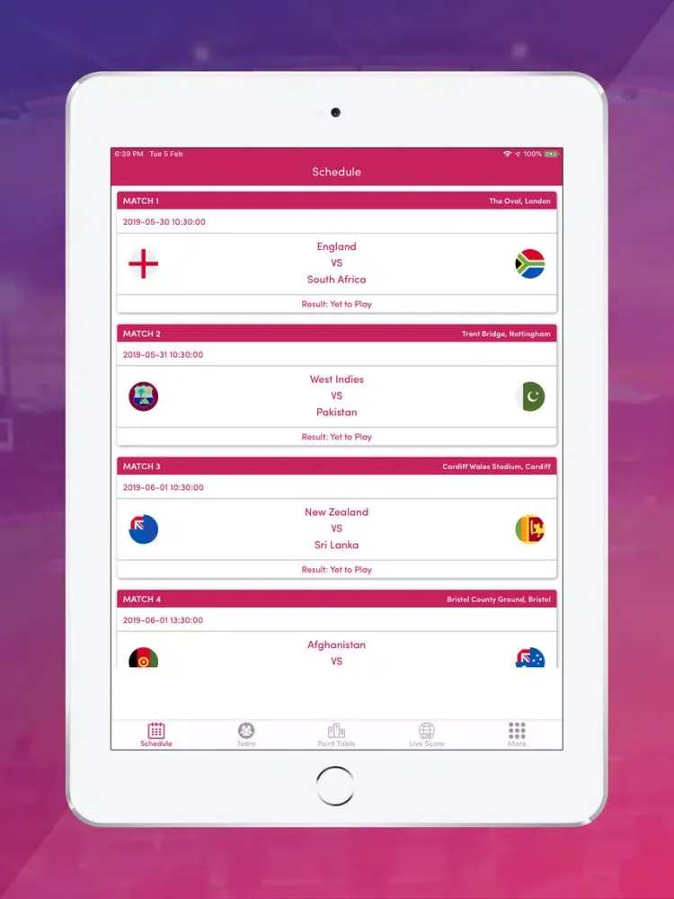 Live Score Cricket WC 2019 iPad  স্ক্রিনশট