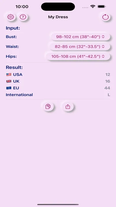 Zrzuty ekranu My Dress:Dress Size Calculator