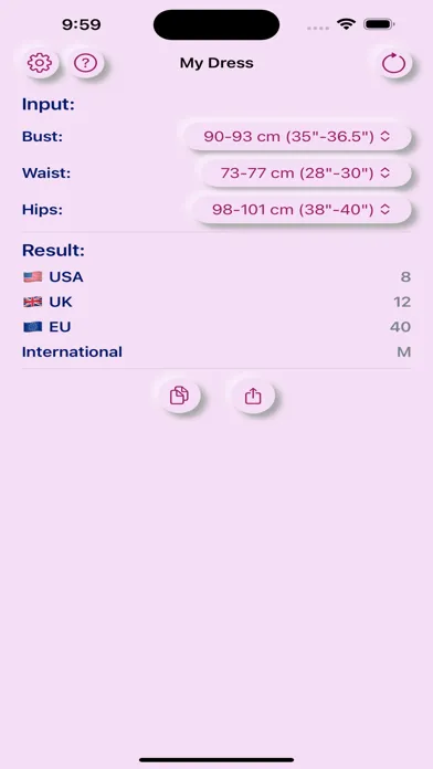 Zrzuty ekranu My Dress:Dress Size Calculator