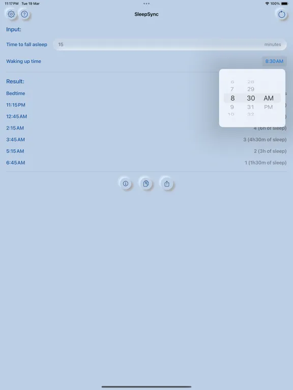 Tangkapan layar SleepSync: Sleep Calculator iPad 