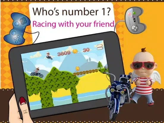 Angel Child Racing - Little chic cupid baby with motorbike iPad  Screenshots
