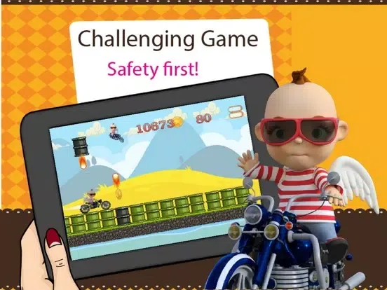 Angel Child Racing - Little chic cupid baby with motorbike iPad  Screenshots