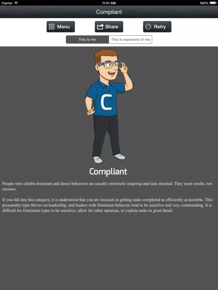 Ảnh chụp màn hình của Disc Personality Profile & Traits Assessment Test Pro iPad 