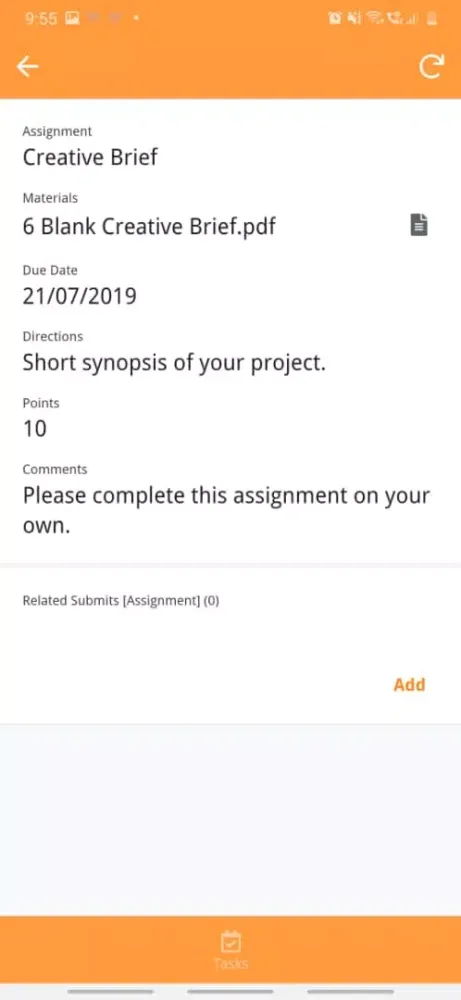 Capturas de tela do Assignment Tracker