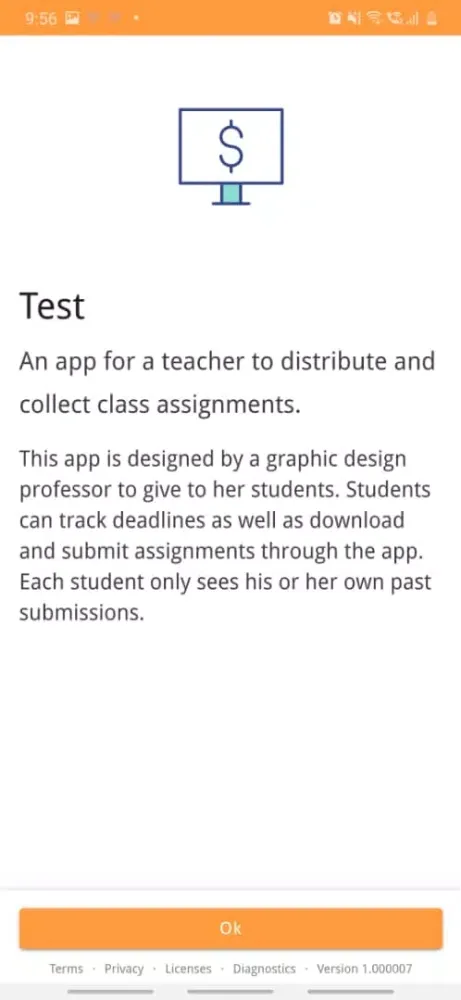 Capturas de tela do Assignment Tracker
