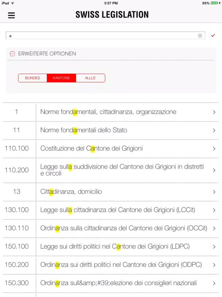 Tangkapan layar Swiss Legislation iPad 