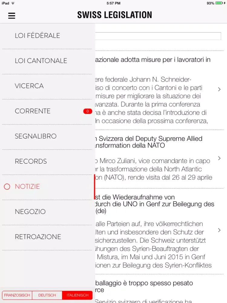 Tangkapan layar Swiss Legislation iPad 