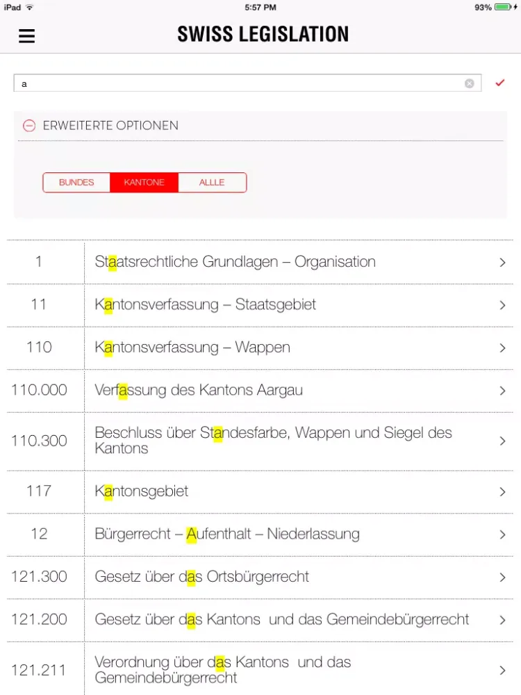 Tangkapan layar Swiss Legislation iPad 
