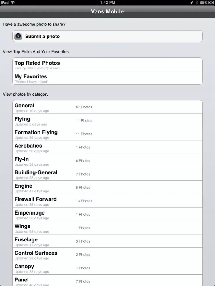 تصاویر Vans Mobile - RV Aircraft Enthusiasts Photo Sharing iPad 