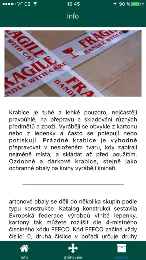 Stěhování سکرین شاٹس