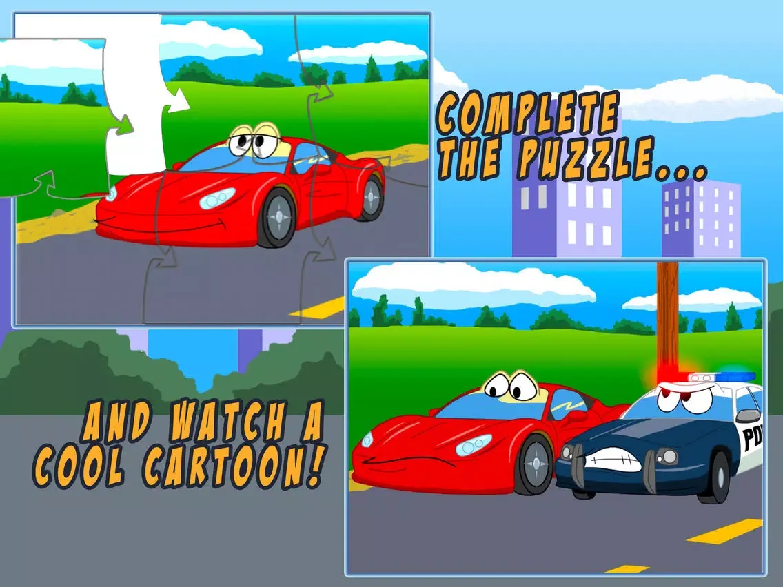 Cars Jigsaw Puzzles - Animated Kids Jigsaw Puzzles with fun Car, Truck And Vehicle Cartoons - By Apps Kids Love, LLC iPad  Screenshots
