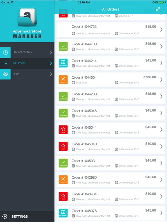Tangkapan layar Appsmakerstore Order Manager® iPad 
