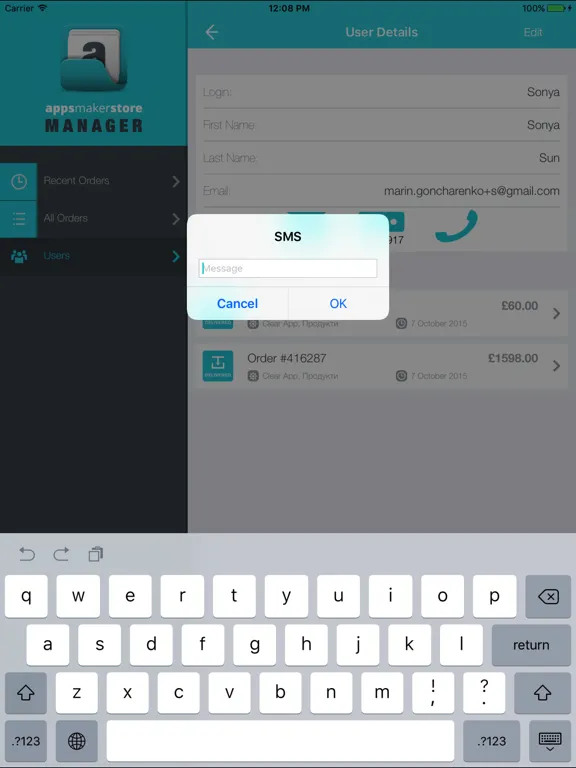 Tangkapan layar Appsmakerstore Order Manager® iPad 