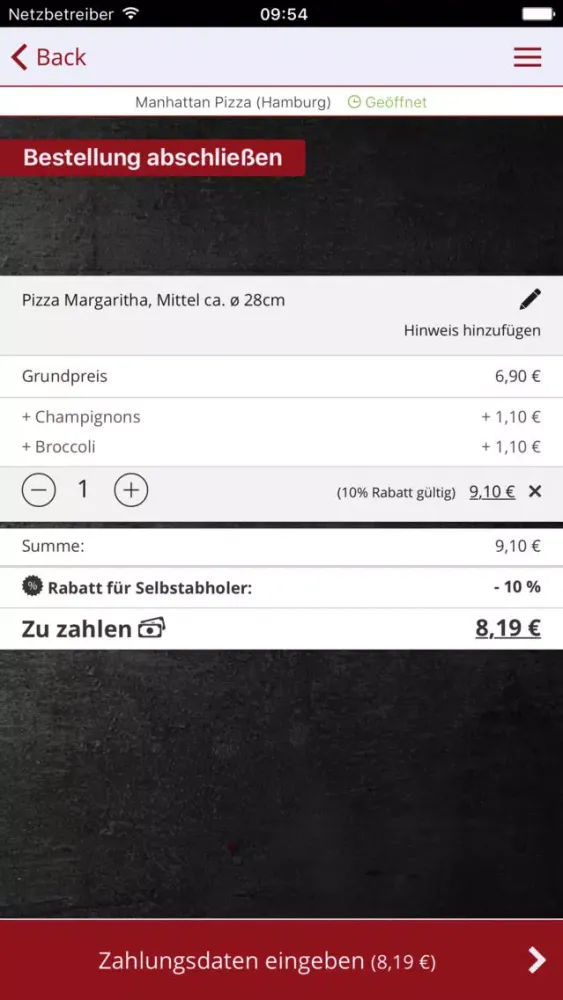 Capturas de tela do Manhattan Pizza
