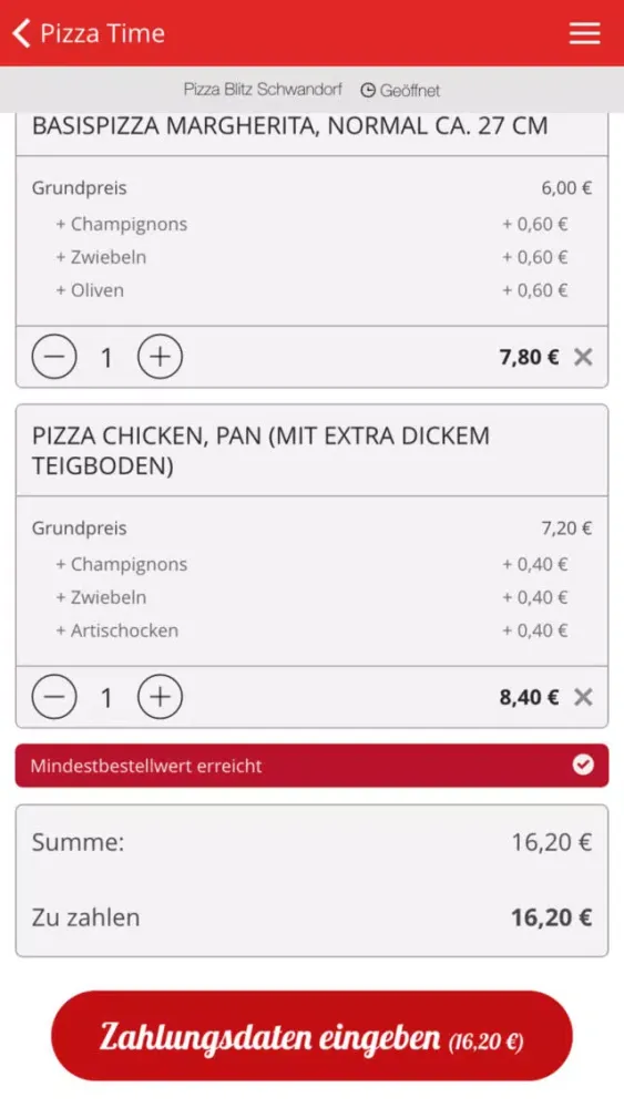 Capturas de tela do Pizza Blitz Schwandorf