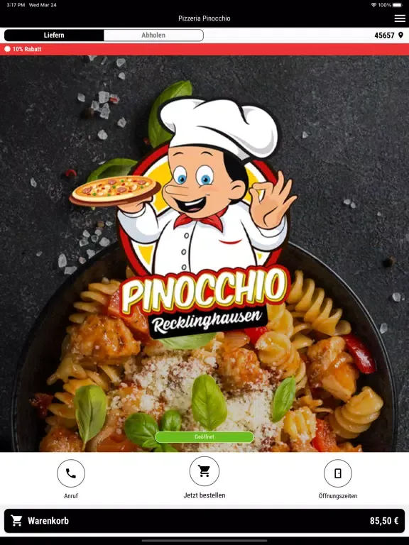 Tangkapan layar Pizzaservice Pinocchio iPad 