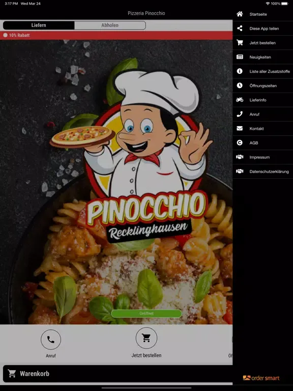 Tangkapan layar Pizzaservice Pinocchio iPad 