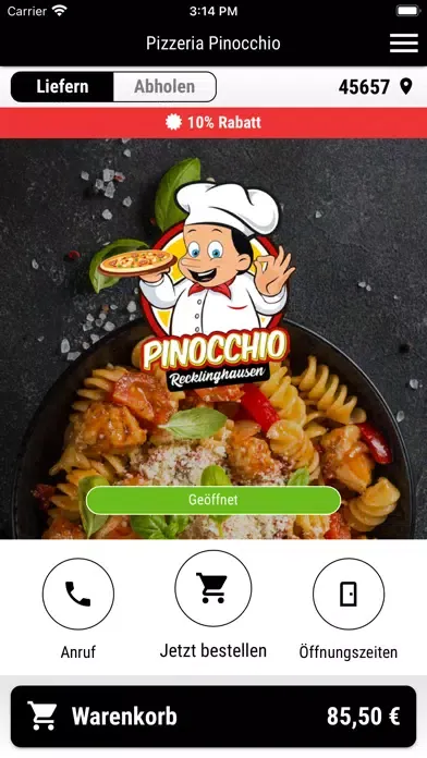 Tangkapan layar Pizzaservice Pinocchio