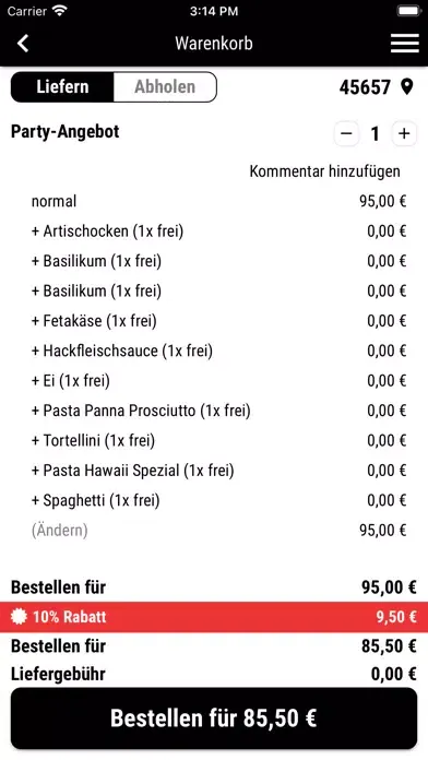 Tangkapan layar Pizzaservice Pinocchio