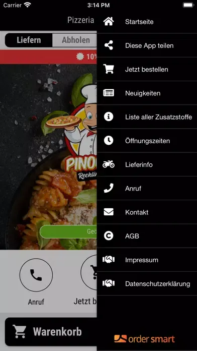 Tangkapan layar Pizzaservice Pinocchio