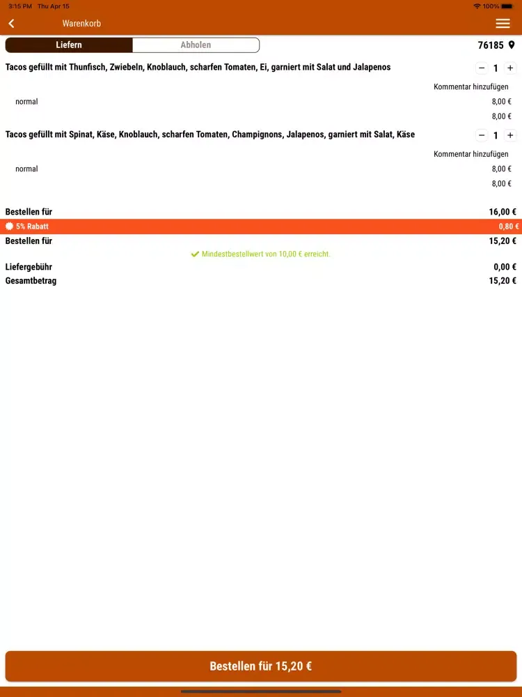 Pronto Pronto Lieferservice iPad  スクリーンショット