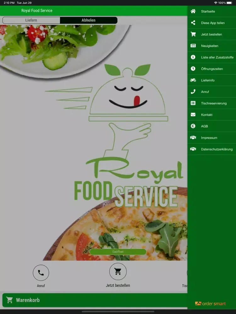 Capturas de tela do Royal Food Service iPad 